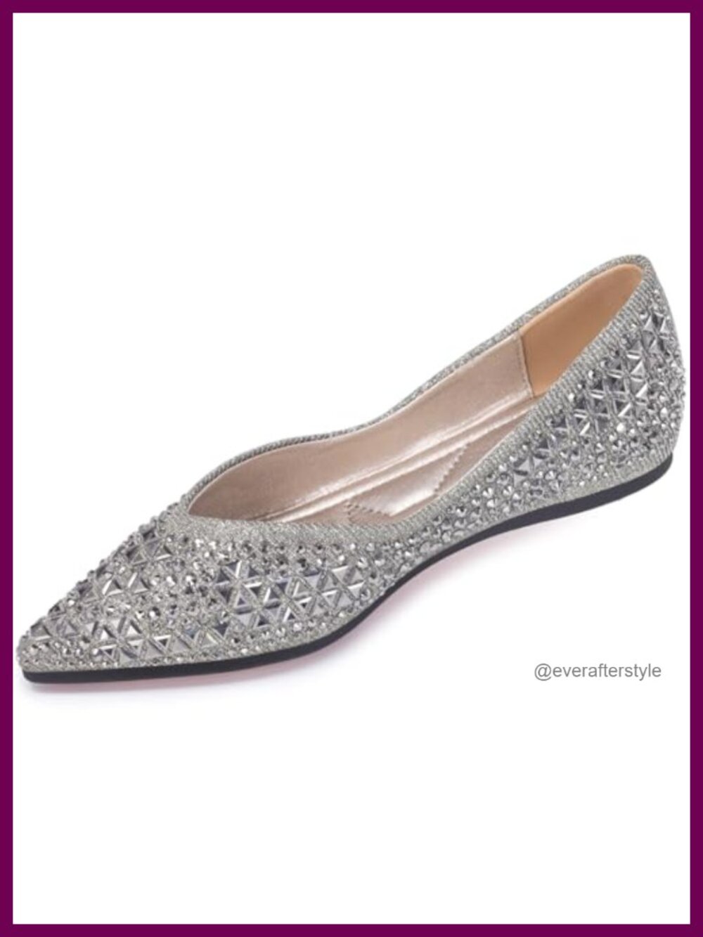 Rhinestone Pointed Toe Flats Memory Foam Non-Slip Comfort Dress Shoes